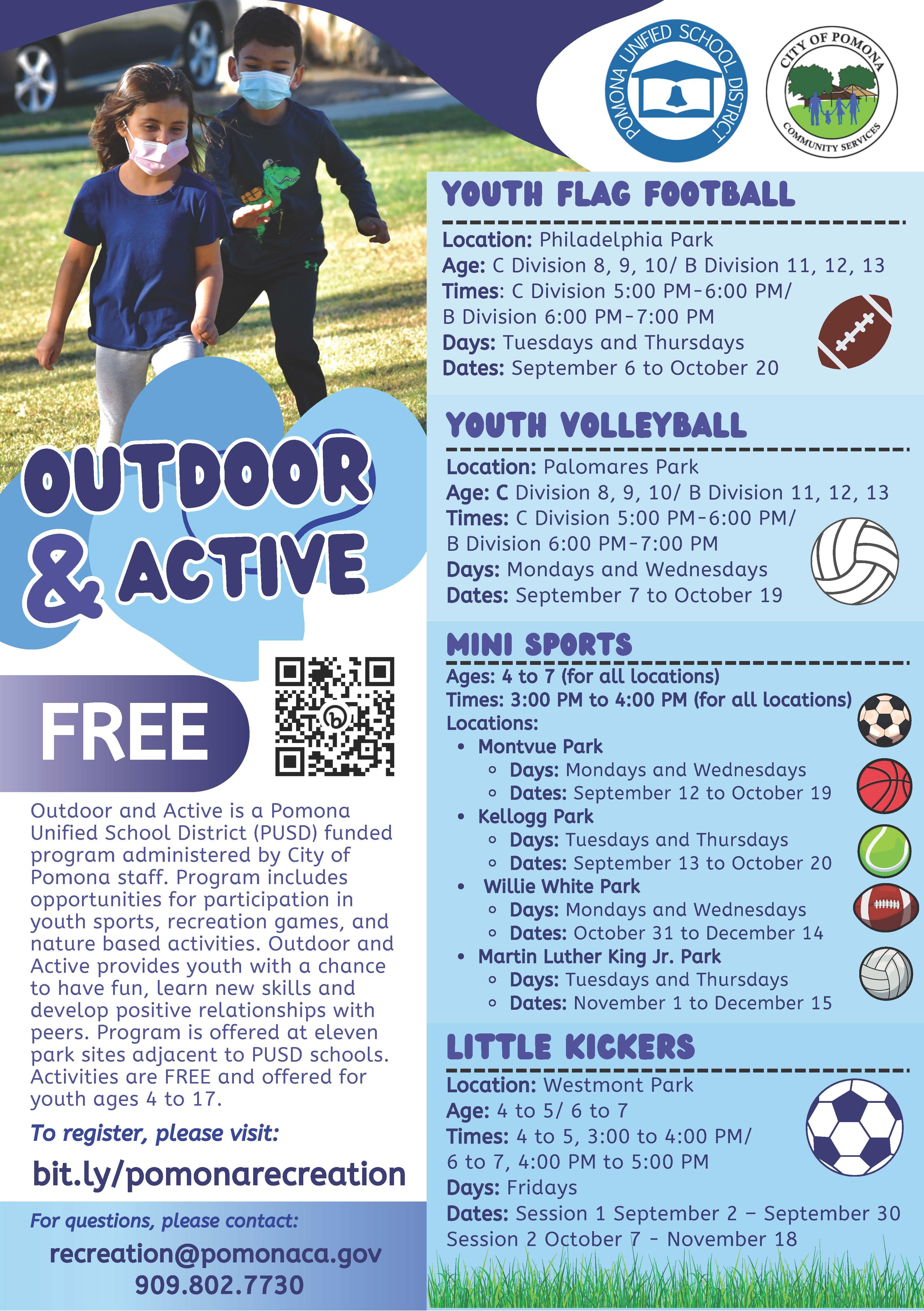 Outdoor and Active Flyer- City of Pomona Youth Activities