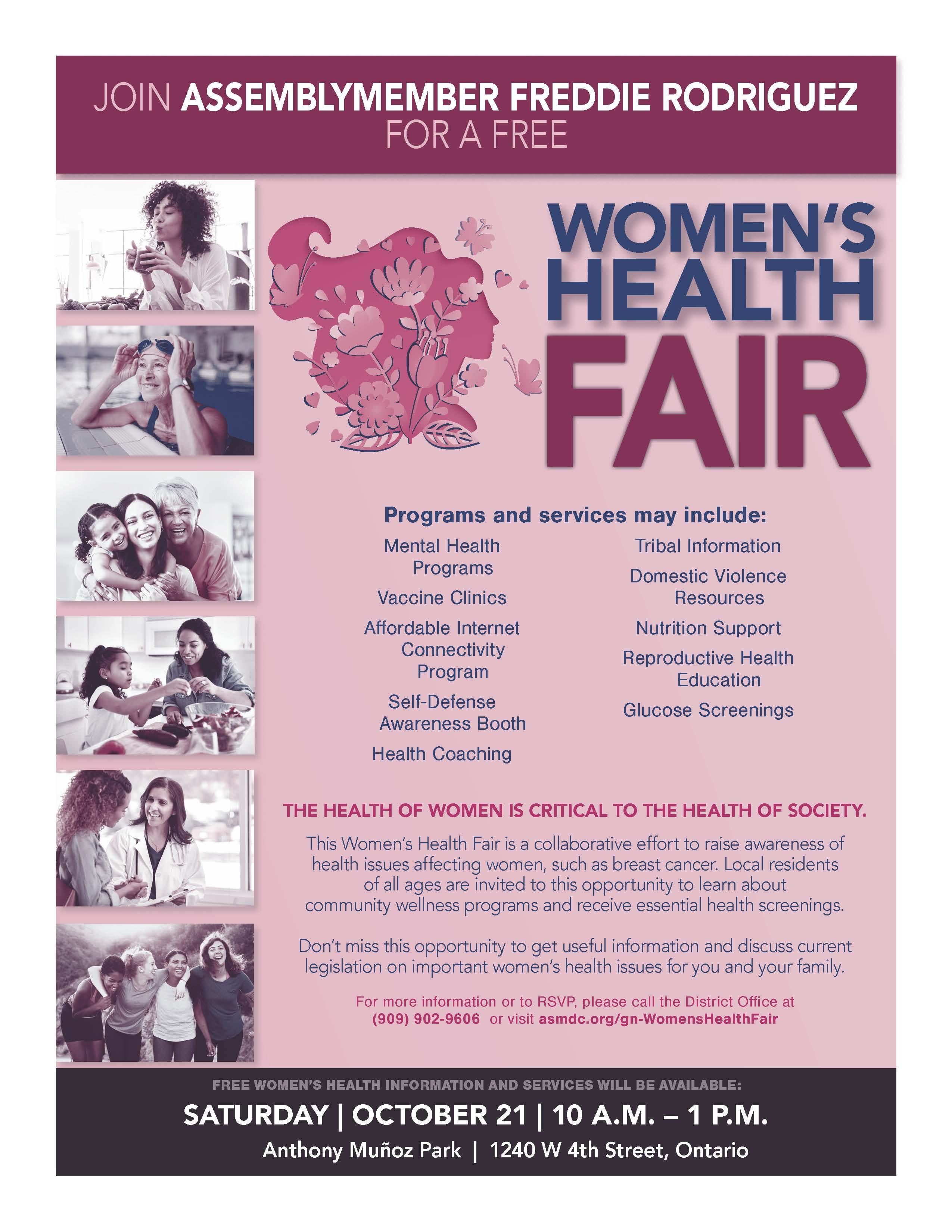 Free Women's Health Information and Services will be available! 10:00 am - 1:00 pm